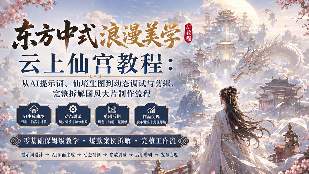 (20147期)东方中式浪漫美学云上仙宫教程:从AI提示词、仙境生图到动态调试与剪辑,完整拆解国风大片制作流程-悟空知识星球