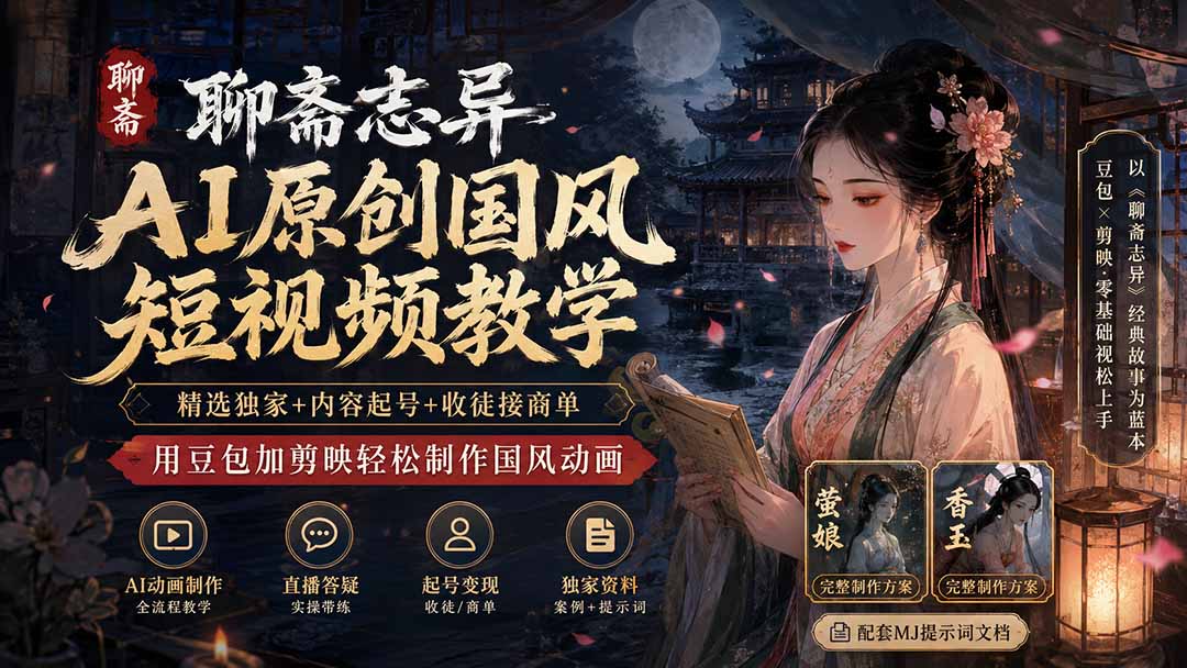 (19754期)聊斋志异AI原创国风短视频教学-更新;精选独家+内容起号+收徒接商单,用豆包加剪映轻松制作国风动画-悟空知识星球