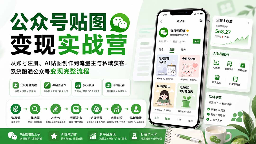 (20120期)公众号贴图变现实战营:从账号注册、AI贴图创作到流量主与私域获客,系统跑通公众号变现完整流程-悟空知识星球
