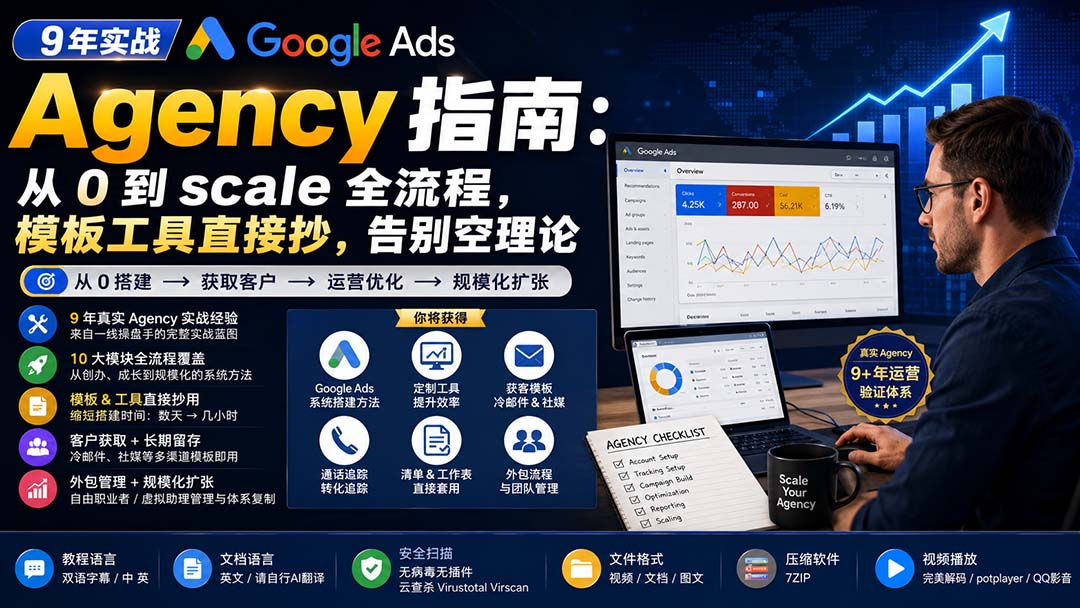 (20139期)9 年实战 Google Ads Agency 指南:从 0 到 scale 全流程,模板工具直接抄,告别空理论【原创双语字幕】-悟空知识星球