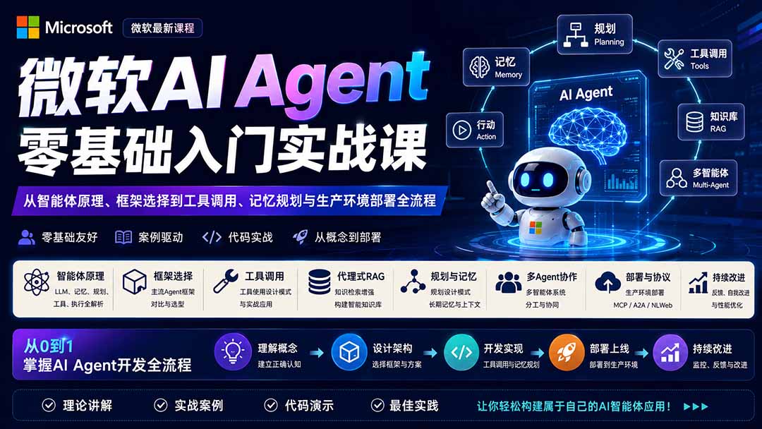 （19977期）微软AI Agent零基础入门实战课：从智能体原理、框架选择到工具调用、记忆规划与生产环境部署全流程-悟空知识星球