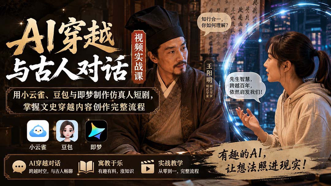 （20171期）AI穿越与古人对话视频实战课：用小云雀、豆包与即梦制作仿真人短剧，掌握文史穿越内容创作完整流程-悟空知识星球