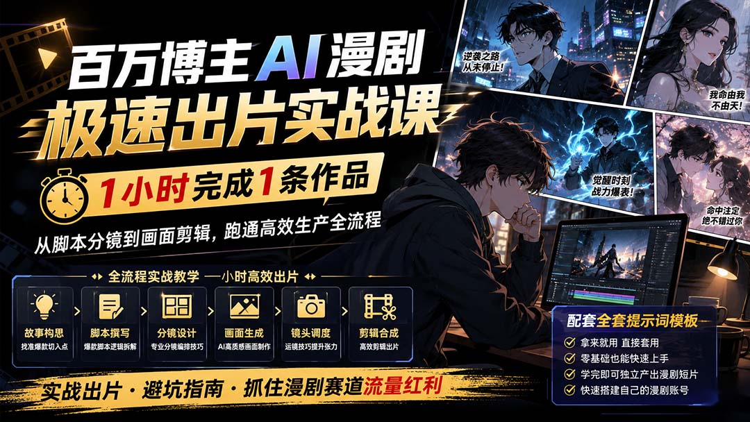 (20173期)百万博主AI漫剧极速出片实战课:1小时产出条作品,从脚本分镜到画面剪辑,跑通高效生产全流程-悟空知识星球