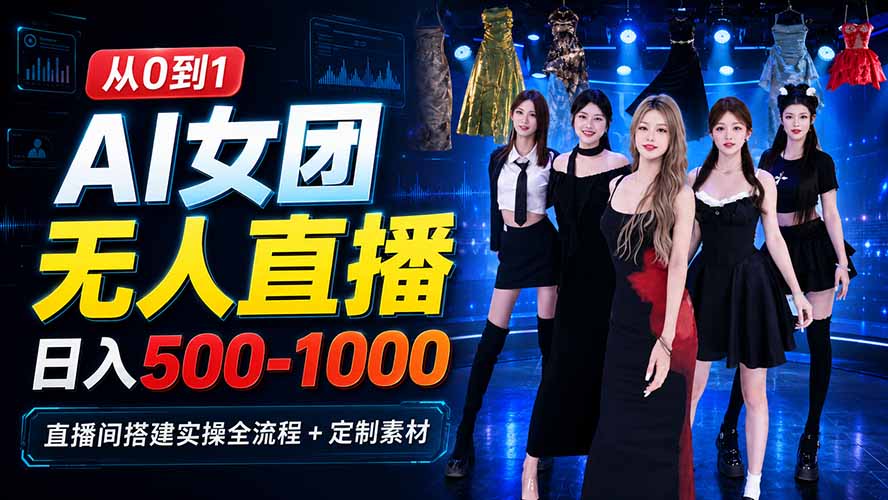 （20051期）AI 女团无人直播，躺入500‑1000每天，直播间搭建实操全流程+定制素材-悟空知识星球