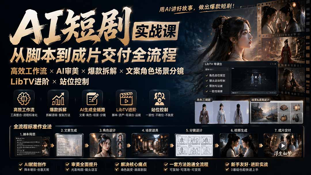 （19717期）AI短剧实战课：高效工作流×AI审美×爆款拆解×文案角色场景分镜×LibTV进阶×站位控制×从脚本到成片交付全流程-悟空知识星球