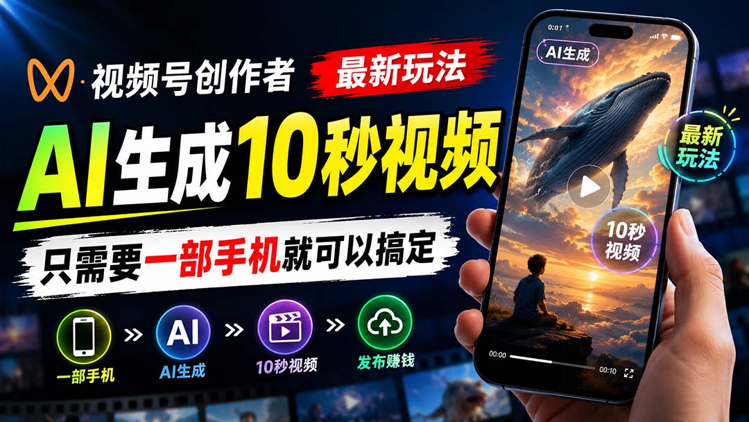 (20136期)视频号创作者最新玩法,AI生成10秒视频,只需要一部手机就可以搞定-悟空知识星球