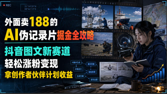 外面卖188的AI伪记录片掘金全攻略，抖音图文新赛道，轻松涨粉变现，拿创作者伙伴计划收益【文档】-悟空知识星球