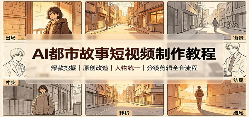 AI都市故事短视频制作教程:爆款挖掘原创改造,人物统一分镜剪辑全套流程-悟空知识星球