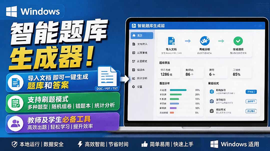 (19855期)Windows 智能题库刷题软件!导入文档一键生成题库和答案,并支持刷题模式,教师及学生必备工具 原创-悟空知识星球