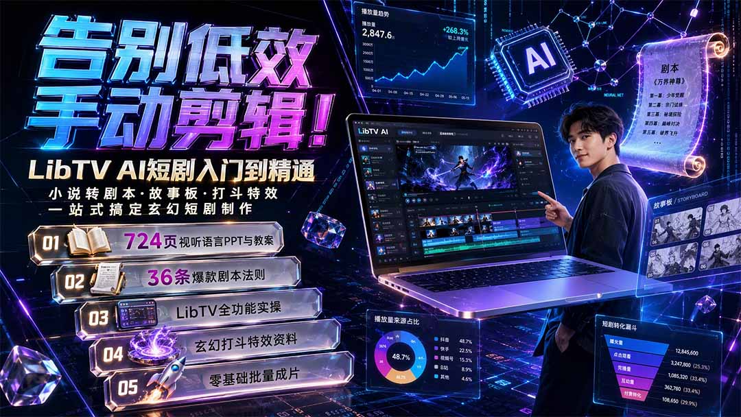 (19678期)告别低效手动剪辑!LibTV AI短剧入门到精通,小说转剧本方法,故事板打斗特效一站式搞定玄幻短剧制作-悟空知识星球