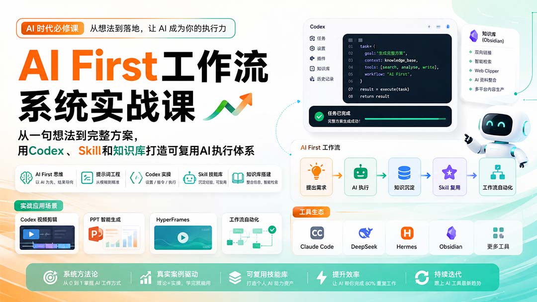 (20104期)AI First工作流系统实战课:从一句想法到完整方案,用Codex、Skill和知识库打造可复用AI执行体系-悟空知识星球
