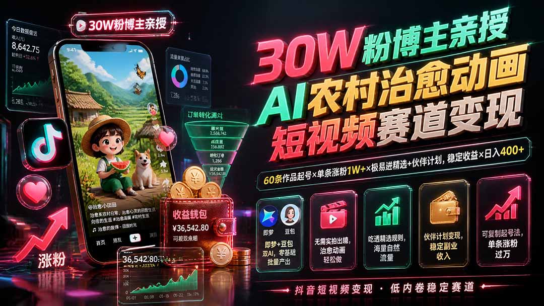 （19648期）30W粉博主亲授AI农村治愈动画短视频赛道变现：60条作品起号×单条涨粉1W+×极易进精选+伙伴计划，稳定收益×日入400+-悟空知识星球