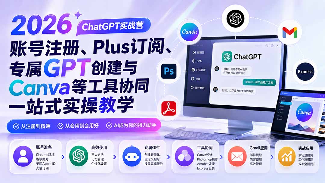 (19924期)2026 ChatGPT实战营;账号注册、Plus订阅、专属GPT创建与Canva等工具协同一站式实操教学-悟空知识星球