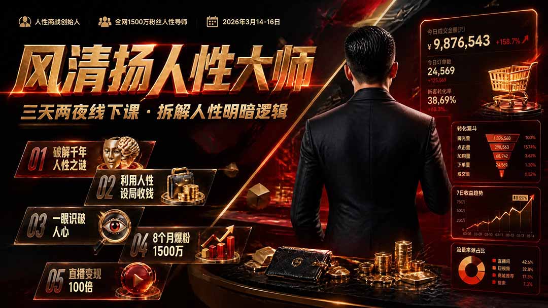 （19676期）风清扬人性大师-三天两夜3月14-16线下课2026年｜拆解人性明暗逻辑，识人避坑，千万粉涨粉+直播百倍变现实战教学-悟空知识星球