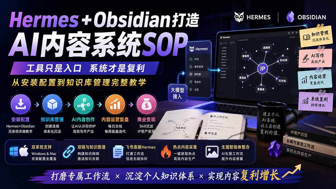 (19861期)Hermes+Obsidian打造AI内容系统SOP;工具只是入口系统才是复利,从安装配置到知识库管理完整教学-悟空知识星球