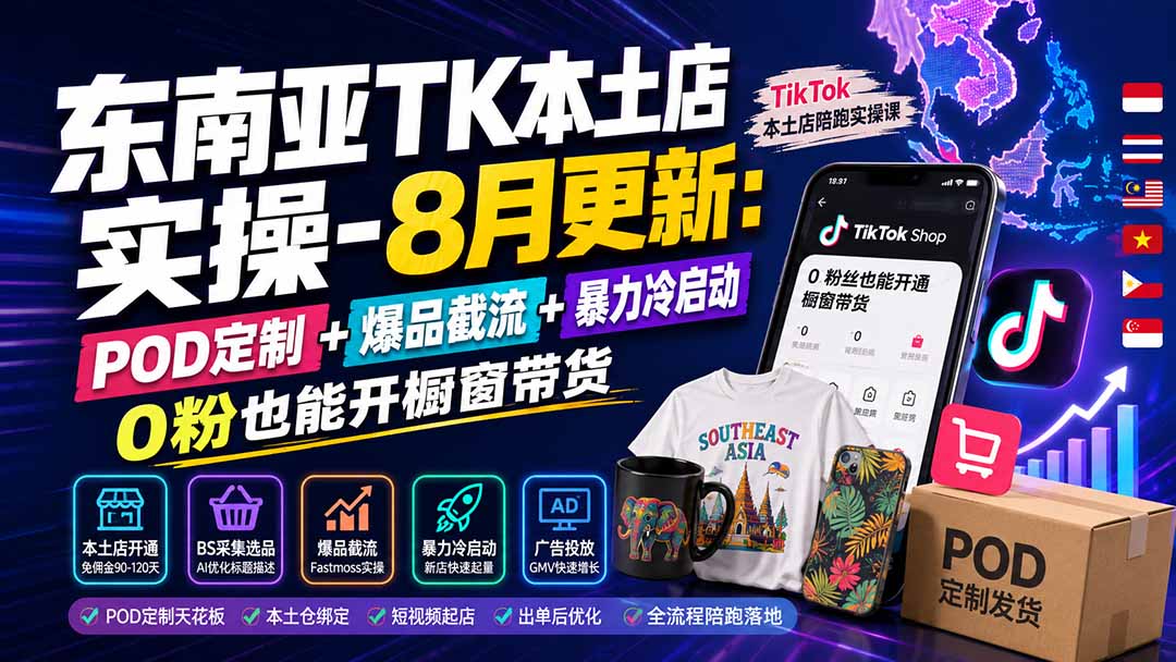 (19963期)东南亚TK本土店实操-8月更新:POD定制+爆品截流+暴力冷启动,0粉也能开橱窗带货-悟空知识星球