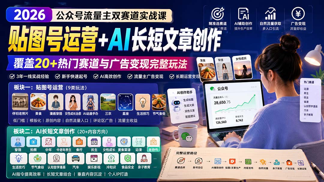 (20153期)公众号流量主双赛道实战课:贴图号运营+AI长短文章创作,覆盖20+热门赛道与广告变现完整玩法-悟空知识星球
