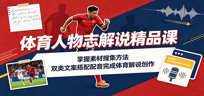 体育人物志解说精品课：掌握素材搜集方法，双类文案搭配配音完成体育解说创作-悟空知识星球
