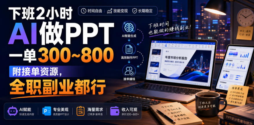 下班2小时AI做PPT,一单300~800,附接单资源,全职副业都行【揭秘】-悟空知识星球