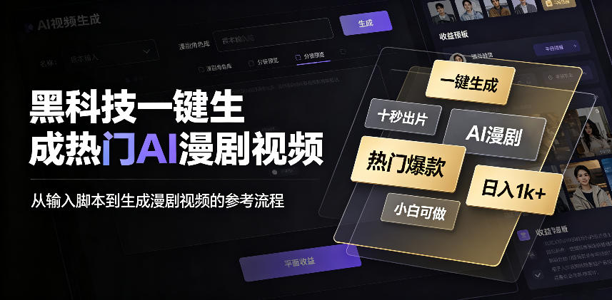 黑科技一键生成热门AI漫剧视频，十秒钟即可搞定，小白也能日入1k+【揭秘】-悟空知识星球