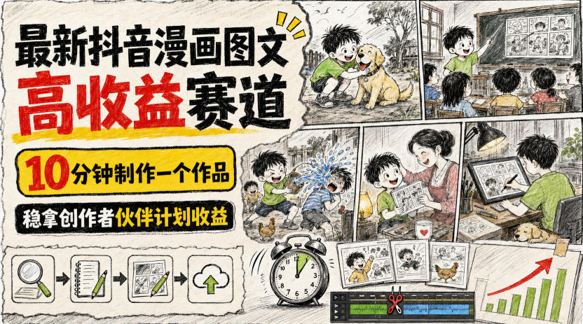 最新抖音漫画图文高收益赛道,10分钟制作一个作品,稳拿创作者伙伴计划收益-悟空知识星球