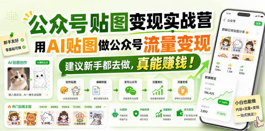 公众号贴图变现实战营，用AI贴图做公众号流量变现，建议新手都去做，真能賺钱！-悟空知识星球