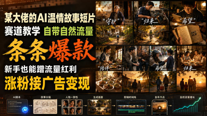 某大佬的AI温情故事短片赛道教学,自带自然流量,条条爆款,新手也能蹭流量红利,涨粉接广告变现-悟空知识星球