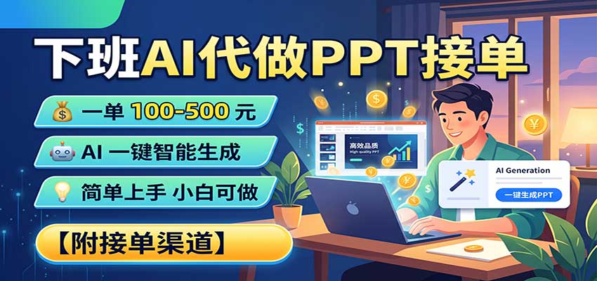 下班AI代做PPT接单,一单100-500,AI一键生成,小白也能做,附接单渠道-悟空知识星球