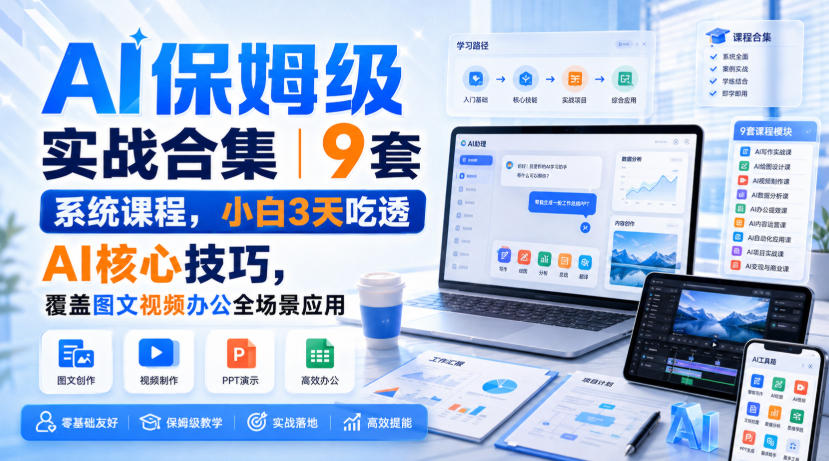 AI保姆级实战合集|9套系统课程,小白3天吃透AI核心技巧,覆盖图文视频办公全场景应用-悟空知识星球