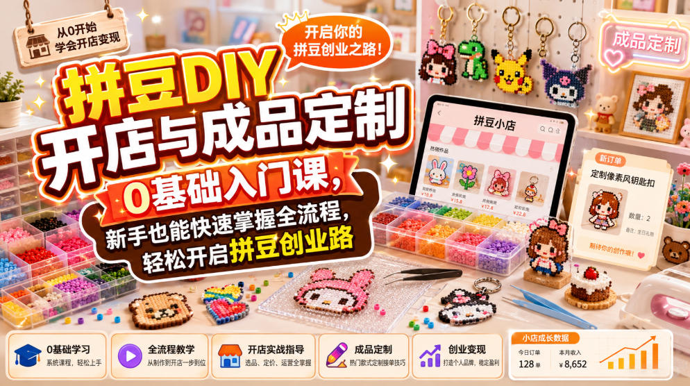 拼豆DIY开店与成品定制0基础入门课,新手也能快速掌握全流程,轻松开启拼豆创业路-悟空知识星球