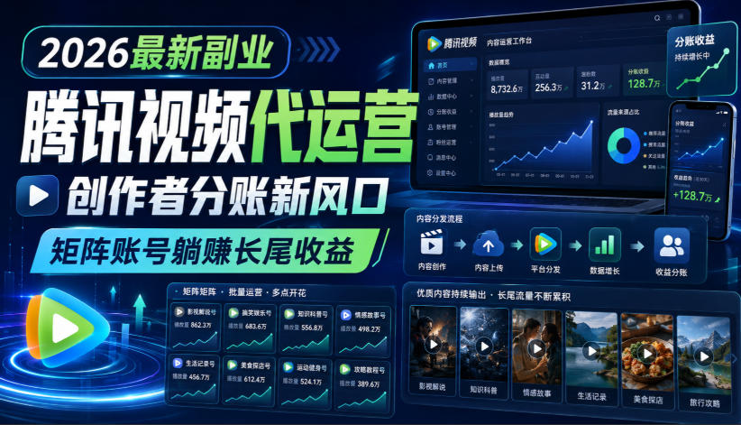 2026最新副业之腾讯视频代运营：创作者分账新风口，矩阵账号躺賺长尾收益【揭秘】-悟空知识星球