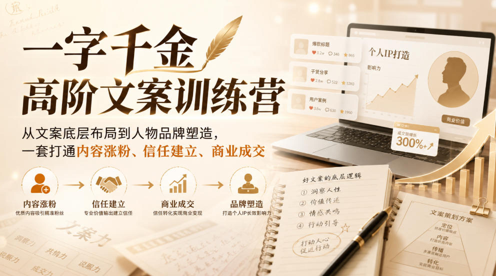 一字千金高阶文案训练营,从文案底层布局到人物品牌塑造,一套打通内容涨粉、信任建立、商业成交-悟空知识星球