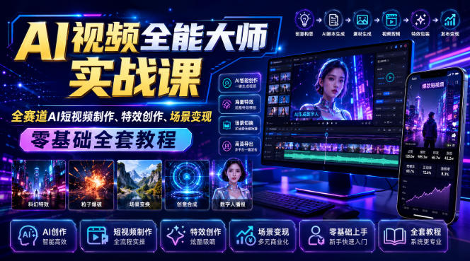 AI视频全能大师实战课|全赛道AI短视频制作、特效创作、场景变现零基础全套教程-悟空知识星球