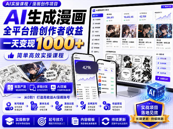 AI生成漫画全平台撸创作者收益内部课程，实操最高单日变现1k+-悟空知识星球