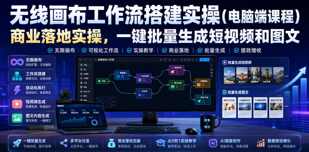 无线画布工作流搭建实操(电脑端课程),商业落地实操,一键批量生成短视频和图文-悟空知识星球