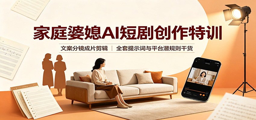 家庭婆媳AI短剧创作特训:文案分镜成片剪辑,全套提示词与平台潜规则干货-悟空知识星球