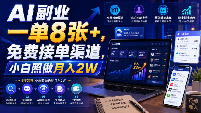 AI副业一单8张+，免费接单渠道，小白照做月入2W【揭秘】-悟空知识星球