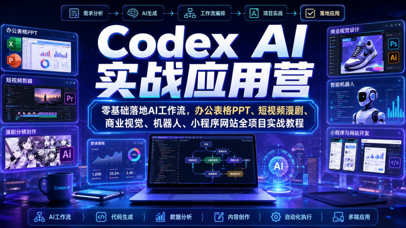 Codex AI实战应用营|零基础落地AI工作流,办公表格PPT、短视频漫剧、商业视觉、机器人、小程序网站全项目实战教程-悟空知识星球