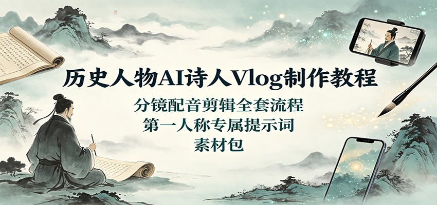 历史人物AI诗人Vlog制作教程:分镜配音剪辑全套流程,第一人称专属提示词素材包-悟空知识星球