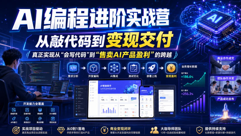 AI编程进阶实战营,从敲代码到变现交付,,真正实现从“会写代码”到“售卖AI产品盈利”的跨越-悟空知识星球