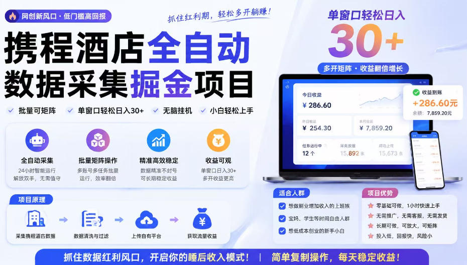 携程酒店采集挂G项目,批量可矩阵,单机轻松日入300+,开启你的睡后收入模式!【揭秘】-悟空知识星球