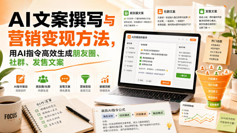 AI文案撰写与营销变现方法,用AI指令高效生成朋友圈、社群、发售文案-悟空知识星球