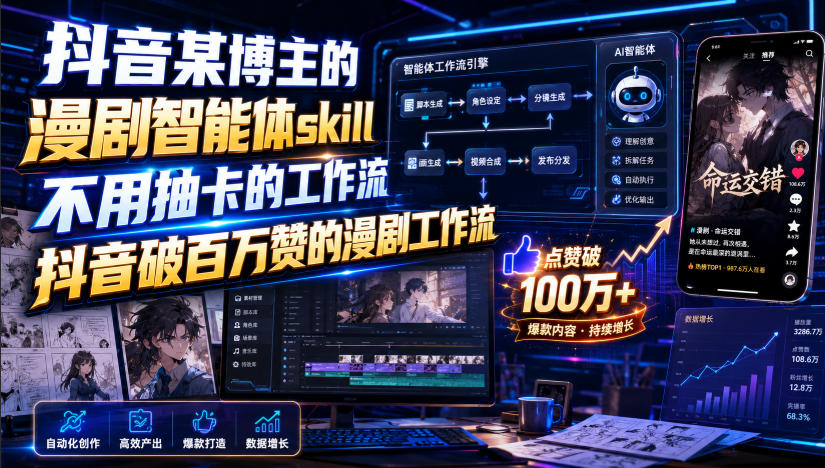 抖音某博主的漫剧智能体skill，不用抽卡的工作流，抖音破百万赞的漫剧工作流-悟空知识星球