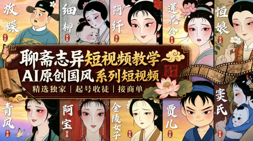 聊斋志异短视频教学,AI原创国风系列短视频,精选独家丨起号收徒丨接商单-悟空知识星球