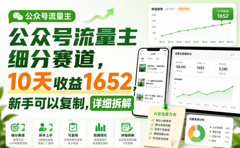 公众号流量主细分赛道,10天收益1652,新手可以复制,详细拆解-悟空知识星球
