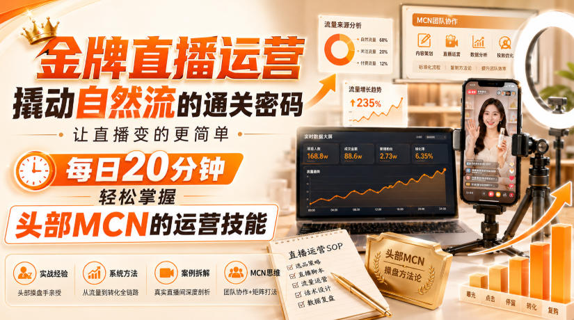 金牌直播运营撬动自然流的通关密码,让直播变的更简单,每日20分钟,轻松掌握头部MCN的运营技能-悟空知识星球