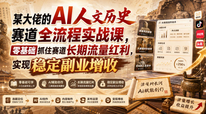 某大佬的AI人文历史赛道全流程实战课，零基础抓住赛道长期流量红利，实现稳定副业增收-悟空知识星球
