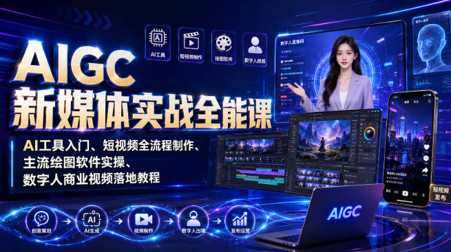 AIGC新媒体实战全能课|AI工具入门、短视频全流程制作、主流绘图软件实操、数字人商业视频落地教程-悟空知识星球