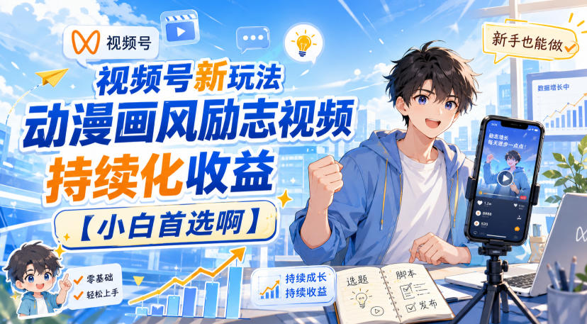 视频号新玩法动漫画风励志视频,持续化收益【小白首选啊】-悟空知识星球