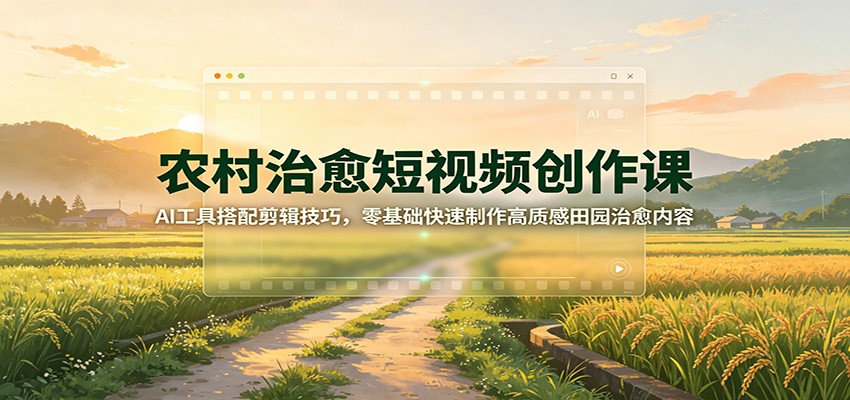 农村治愈短视频创作课:AI工具搭配剪辑技巧,零基础快速制作高质感田园治愈内容-悟空知识星球